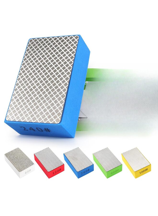 5 Pcs Diamond Hand Polishing Pads, Diamond Sanding Pads 60/120/240/400/1000 Grit Sanding Block Foam Backing for Tile Glass Stone Marble Granite Ceramics Metal Wet&Dry - Image 1