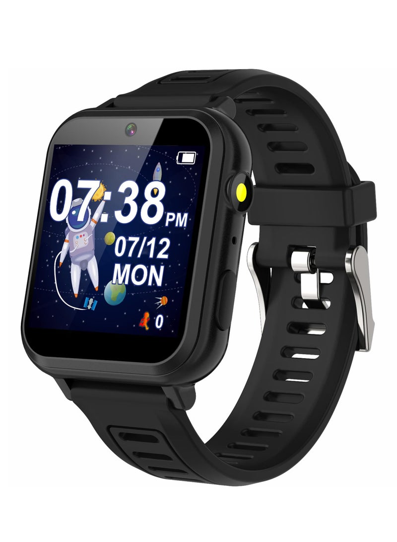 Kids Smart Watch, Smart Game Watch with 24 Games, HD Touch Screen, Video, Camera, Music Player, Pedometer, Flashlight, Alarm Clock,  Kids Watches for 5-12 Year Olds Boy/Girl (Black)  - Image 1