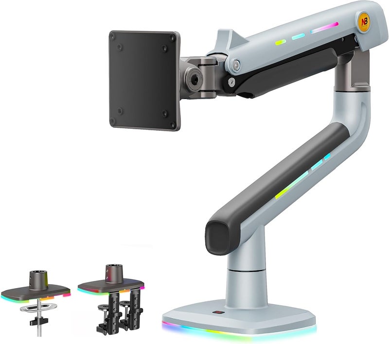 NB ERGONOMIC NB Gaming Monitor Arm or for 32 to 60 Inches Screen, Load up to 20 kg, VESA 75/100, RGB-Light, Heavy Duty, Multi Angle Adjustable, Premium Aluminum, Lake Blue - Image 1