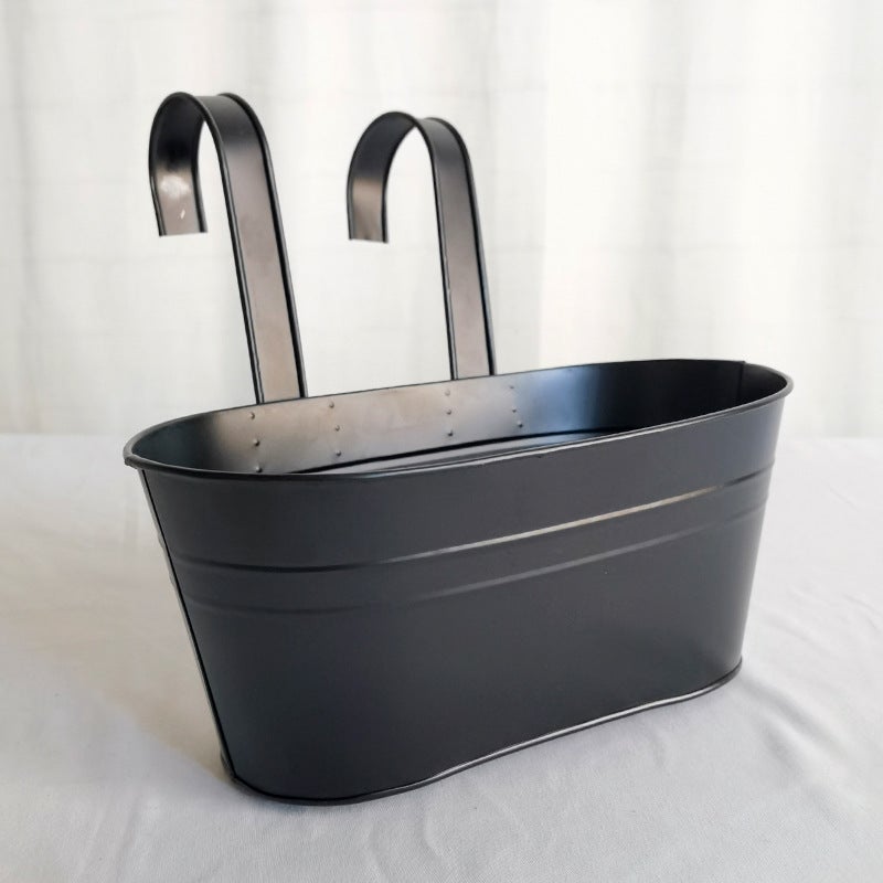 Detachable Double Hook Hanging Balcony Planter Black 