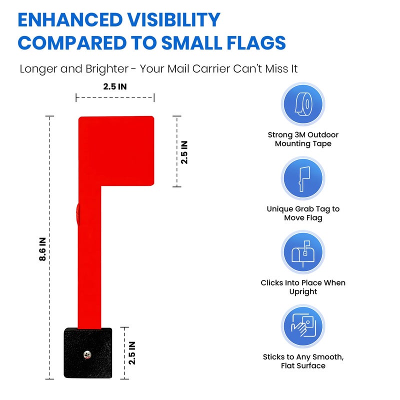 MCCHJoy No Tools Needed Weather-Proof Mailbox Flag Replacement (Pack Of 2) Strong Adhesive Or Screws Red Flag For Mailboxes Outside - Two Installation Options - Image 4