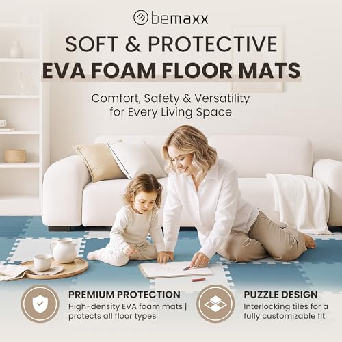 bemaxx Gym Mats Set 18 pcs EVA Interlocking Foam Floor Tiles 126x126x04 18sqft Protective Gym Flooring Sports Home Workout Exercise Mats Puzzle Garage Fitness PlayRoom Pool Treadmill Bike - Image 3