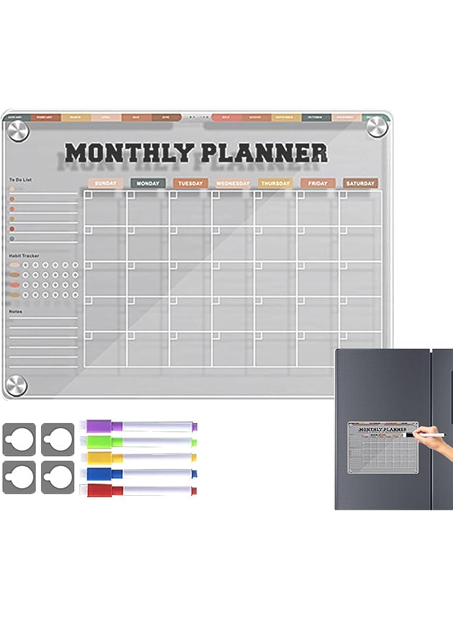 erorex Fridge Dry Erase Board Reusable Magnetic Fridge Dry Erase Board Acrylic Clear Message Board Fridge Notepad Planner Board For Monthly Grocery List Kitchen Planner 12X9In  - Image 1