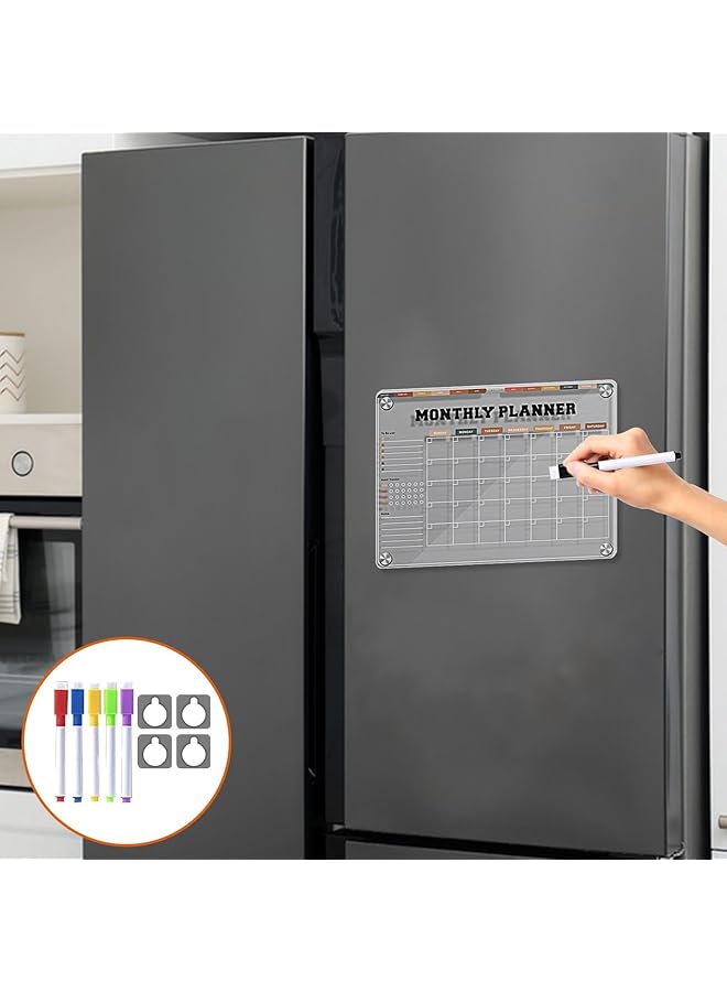 erorex Fridge Dry Erase Board Reusable Magnetic Fridge Dry Erase Board Acrylic Clear Message Board Fridge Notepad Planner Board For Monthly Grocery List Kitchen Planner 12X9In  - Image 3
