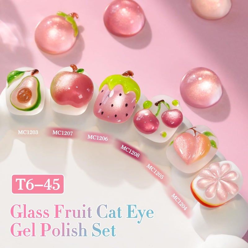 Double Rhythm Cat Eye Gel Nail Polish Set of 6 Same Color Same Bottle 0.5 Oz Shimmer Glitter with Magnet Holographic Reflective Magnetic UV Nail Polish Kit at Home (Glass Nude Pink Rose-T6-45) - Image 3