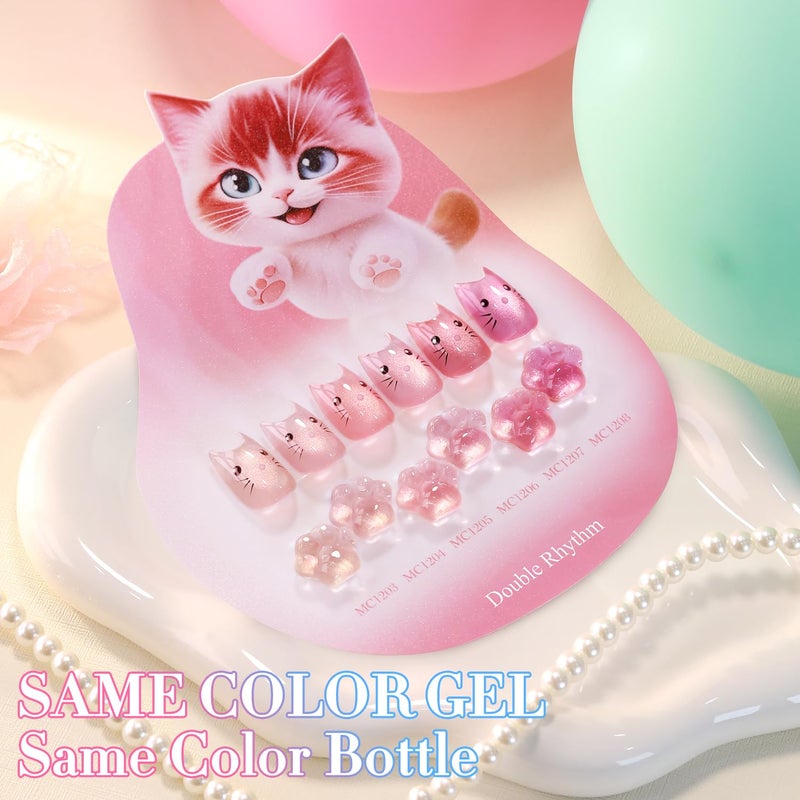 Double Rhythm Cat Eye Gel Nail Polish Set of 6 Same Color Same Bottle 0.5 Oz Shimmer Glitter with Magnet Holographic Reflective Magnetic UV Nail Polish Kit at Home (Glass Nude Pink Rose-T6-45) - Image 4