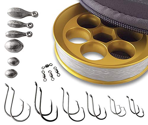 Yoyito Aluminum Hand Line Reel PocketTravel Fishing Kit Gold Reel 20 lb Clear line