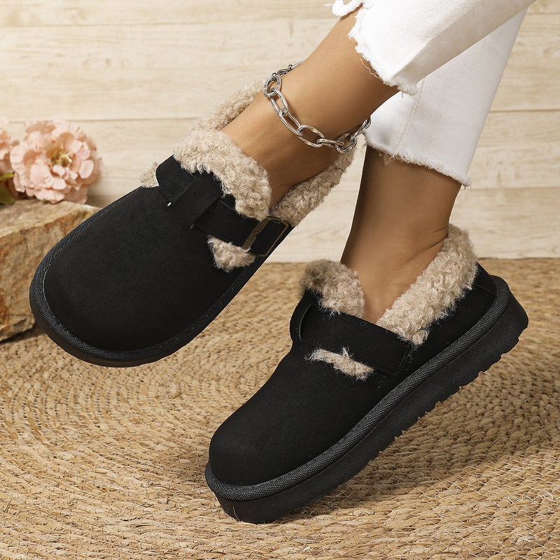 Fashion Thick-Soled Plush Buckle Warm Cotton Shoes Casual Round-Toe Large Size Snow Boots - Image 1