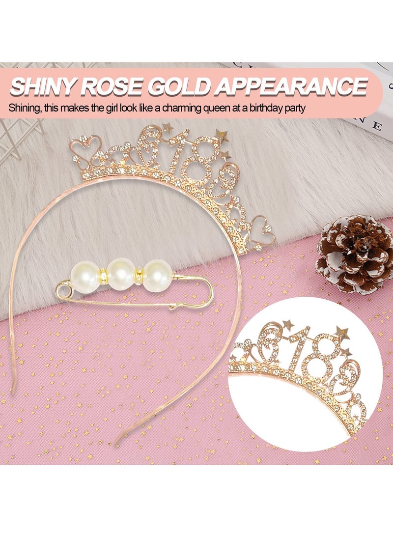 Excefore Birthday Girl Headband, Birthday Crown Tiara and Sash, Rose Gold Crystal Crown Set, Pearl Pins, Birthday Girl Headband Birthday Gifts for Women, Sweet Happy Birthday Accessories - Image 5