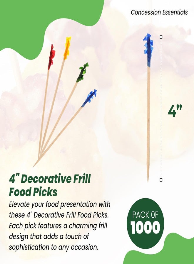 Concession Essentials 4" Decorative Frill Food Picks/Cocktails/Appetizers/Sandwich Sticks/Pack of 1,000ct - Image 2