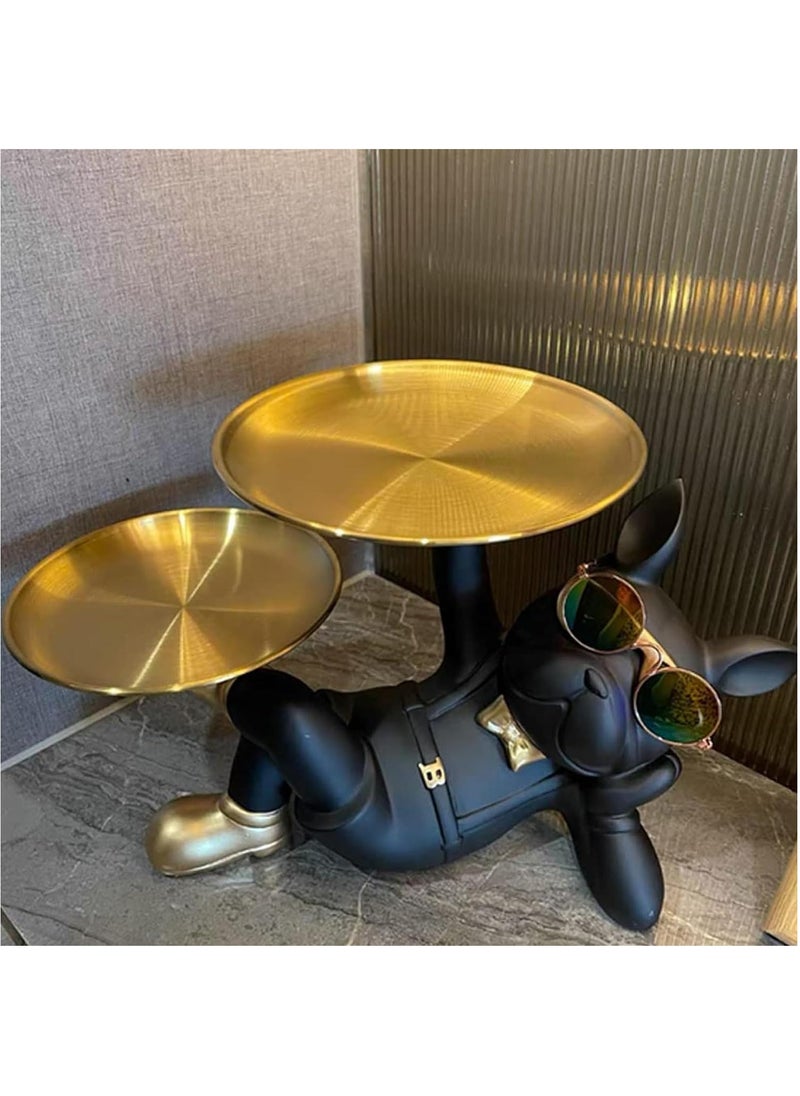 MileMelo Cool Resin Dog Statue Black 2 Metal Trays with Cute Glasses French Bulldog Figurine Sculptures Home Decor Gift (Black Lying Dog)  - Image 4