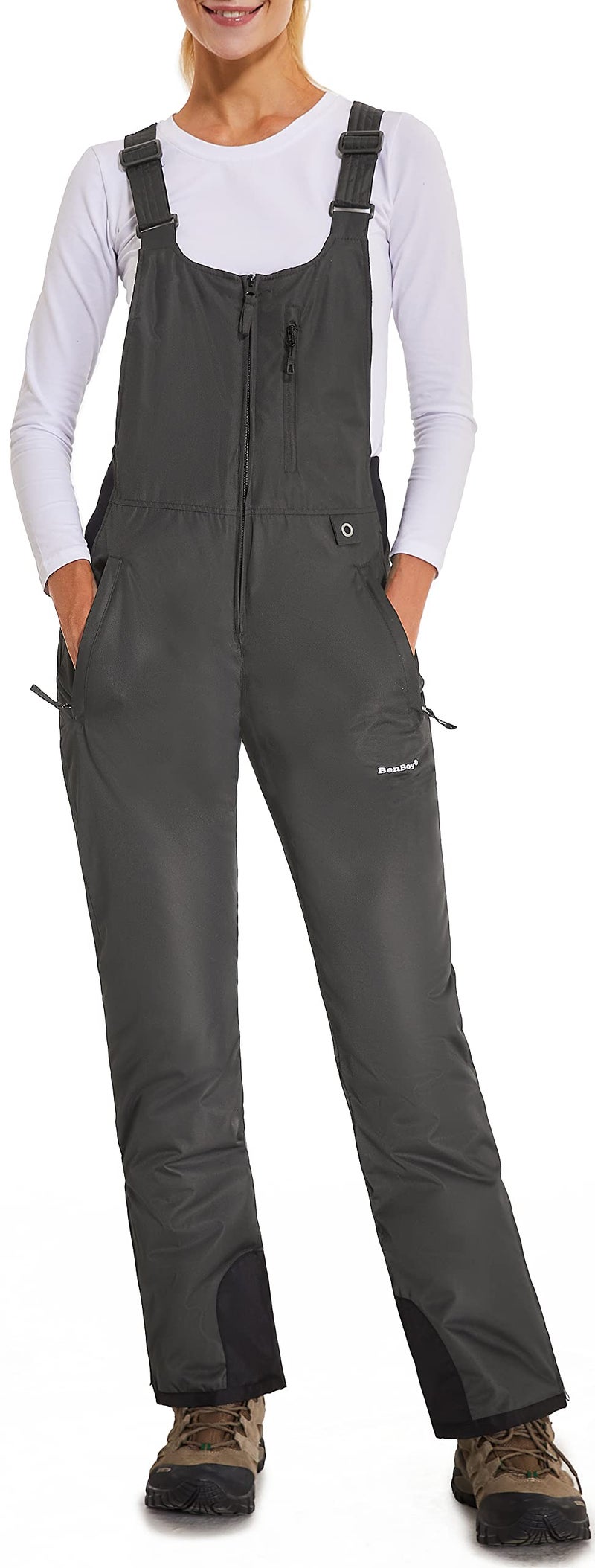 BenBoy Womens Snow Bibs Ski Waterproof Windproof Insulated Overalls Ripstop Snowboard Pants WinterHXK7557WGreyS