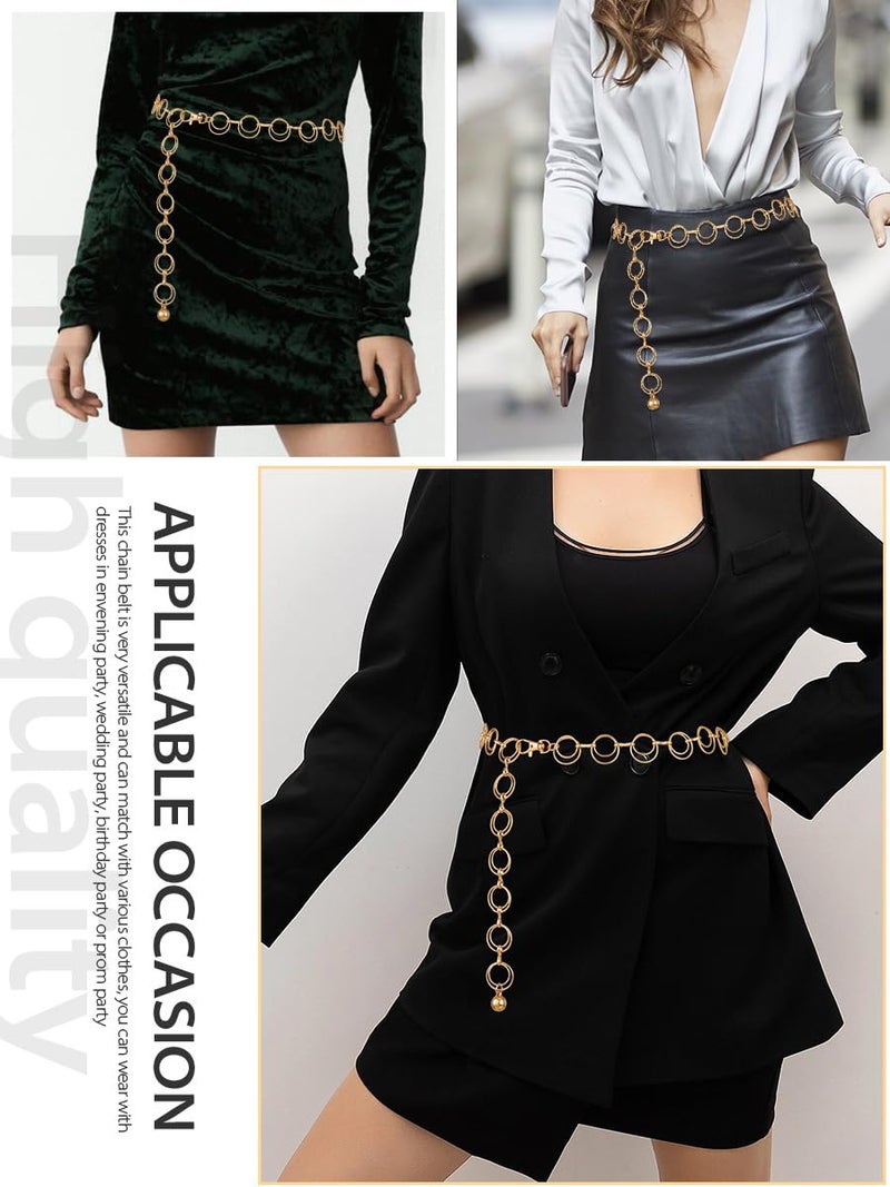 FIORETTO Chain Belt for Women Metal Belts Fashion Waist Belts for Dress Double O Ring Gold Length 39in - Image 5