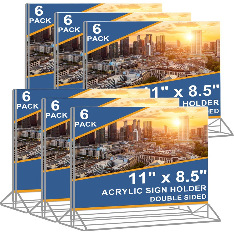 Horizontal Acrylic Sign Holder 85 x 11  Double Sided T Shape Menu Table Stands Plastic Paper Flyer Display Stand Clear Picture Photo Frames for Wedding Office Store Restaurant 6 Pack