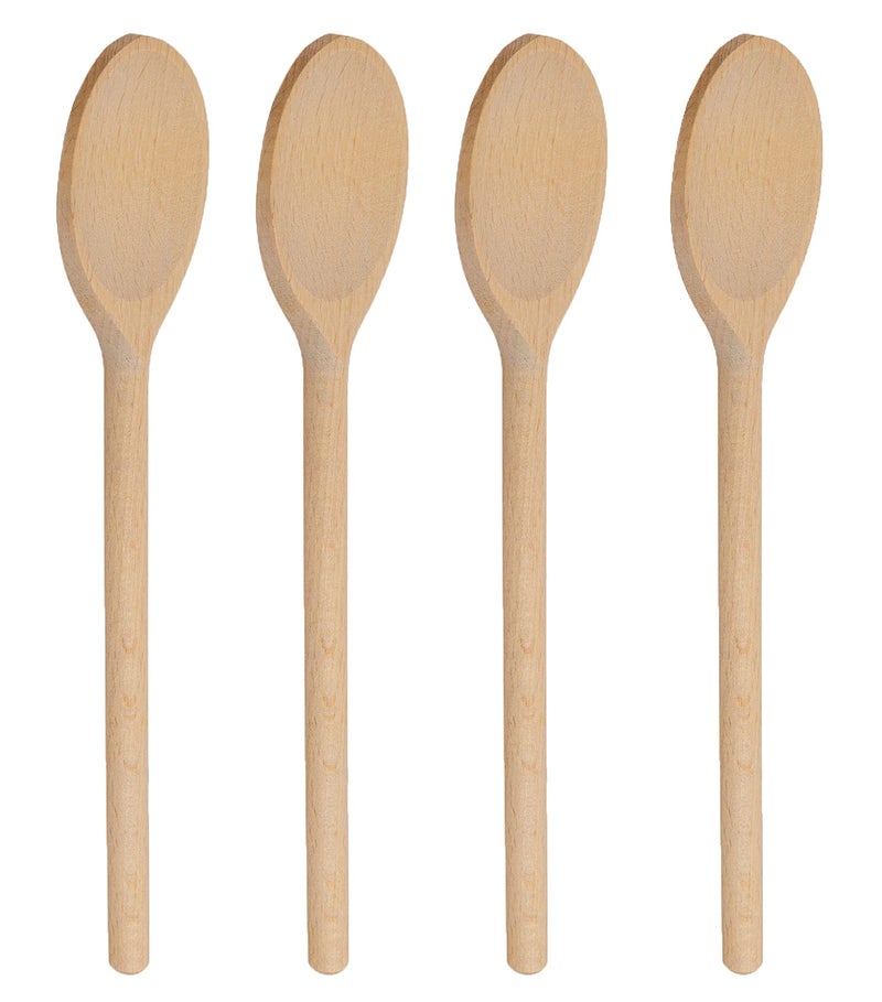 BICB 12 Inch Long Wooden Spoon Set by BICB | Natural Beechwood Mixing Spoons for Baking, Cooking & Stirring | Set of 4 Long Wooden Spoons | Cookware Sauce Spoons | Wood Mixing Spoon Set - Image 1