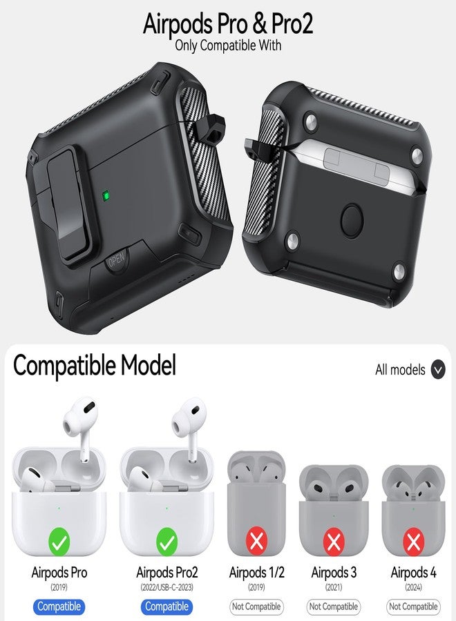JOREMX for AirPods Pro 2 Case (2023/2022/2019) with Phone Stand,（with Automatic Snap Switch） Carbon Fiber Design Protection Cover for Airpods Pro 2nd/1st Gen with Cleaning Pen - Balck - Image 2