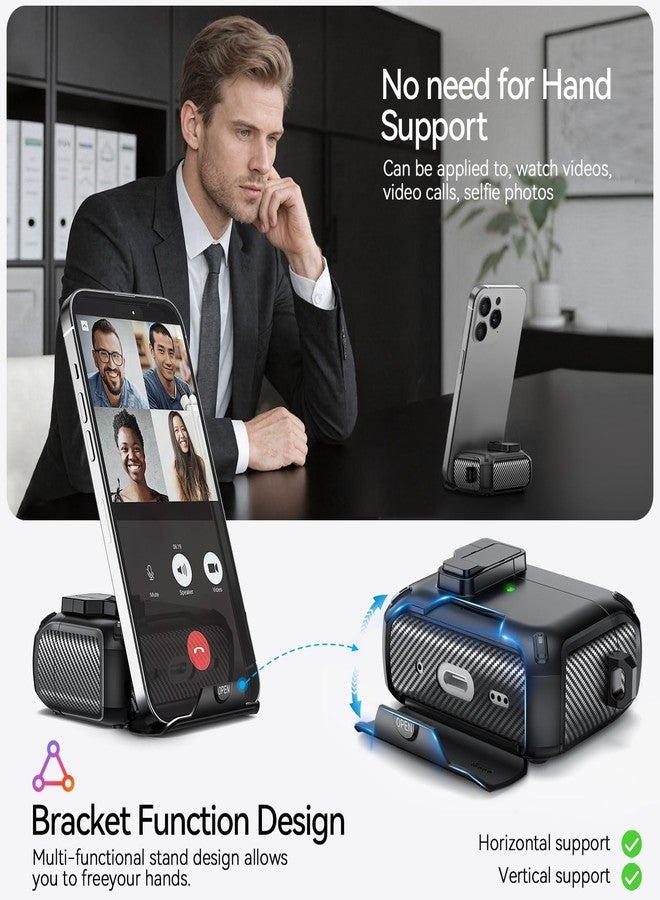JOREMX for AirPods Pro 2 Case (2023/2022/2019) with Phone Stand,（with Automatic Snap Switch） Carbon Fiber Design Protection Cover for Airpods Pro 2nd/1st Gen with Cleaning Pen - Balck - Image 4