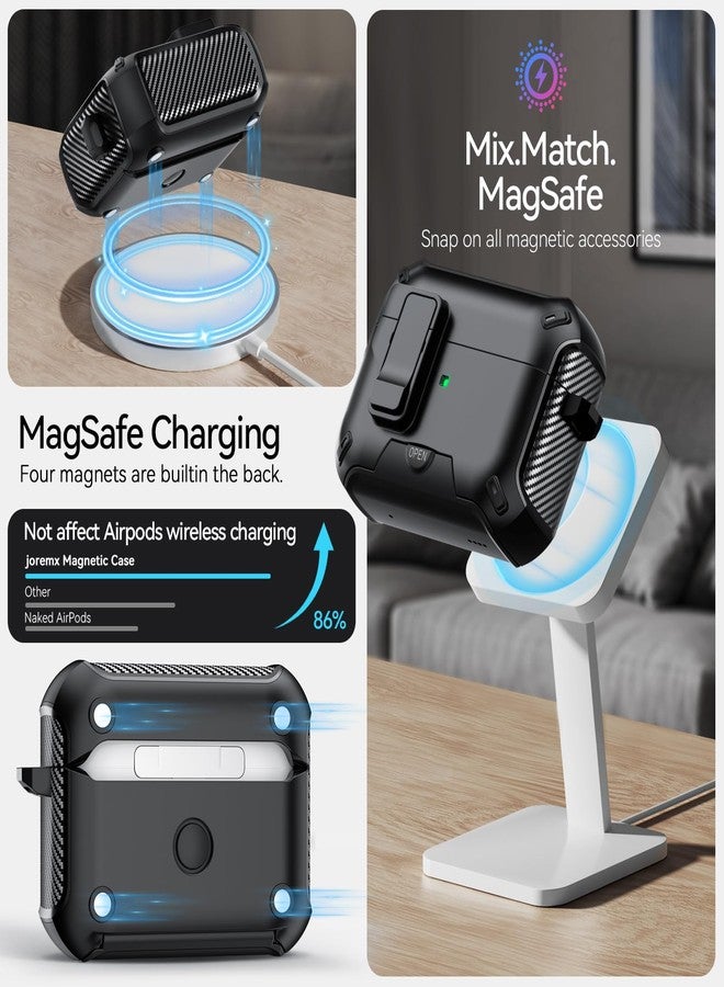 JOREMX for AirPods Pro 2 Case (2023/2022/2019) with Phone Stand,（with Automatic Snap Switch） Carbon Fiber Design Protection Cover for Airpods Pro 2nd/1st Gen with Cleaning Pen - Balck - Image 5