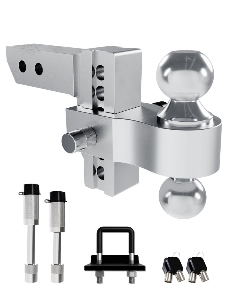 RETRUE Aluminum Trailer Tow Hitch for 2 Inch Receiver, Adjustable Truck Towing Hitches with Hitch Tightener, Heavy Duty 4 Inch Drop Down/Rise Up Hitch 12,500 LBS GTW 2 Anti-Theft Pin Locks - Image 1