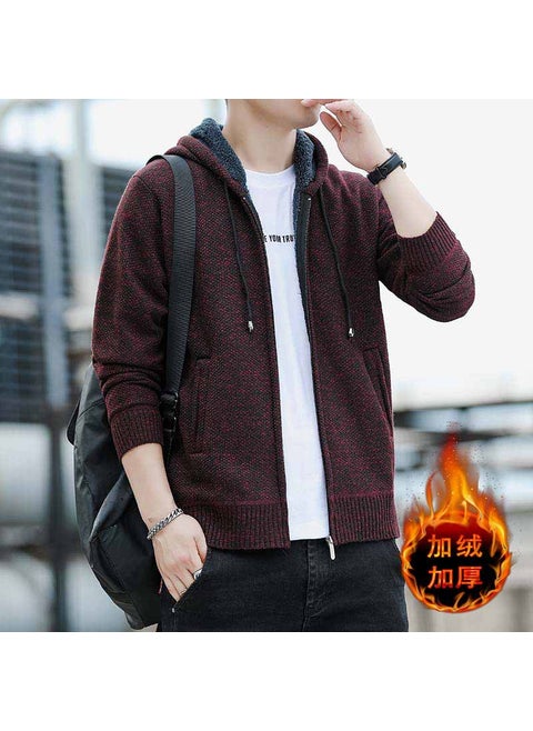Mens Casual Hooded Jacket Spring Autumn New wine red