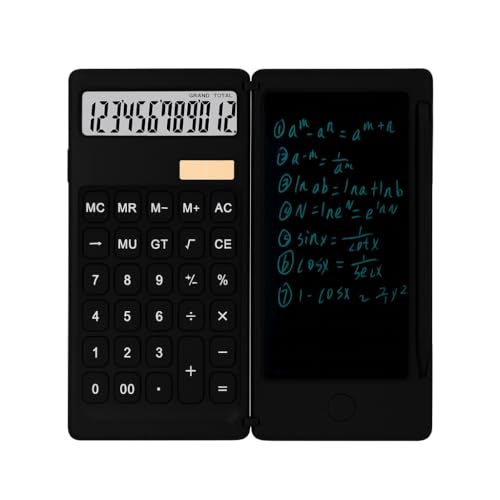 GNEY 2-in-1 Foldable Scientific Calculator with LCD Writing Tablet & Stylus 12-Digit Dual-Powered Solar & Battery Desktop Calculator for Office,Student,Home,and Exam Use – Ultra ThinPortable (Black) - Image 1