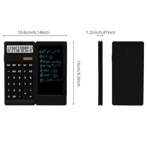 GNEY 2-in-1 Foldable Scientific Calculator with LCD Writing Tablet & Stylus 12-Digit Dual-Powered Solar & Battery Desktop Calculator for Office,Student,Home,and Exam Use – Ultra ThinPortable (Black) - Image 2