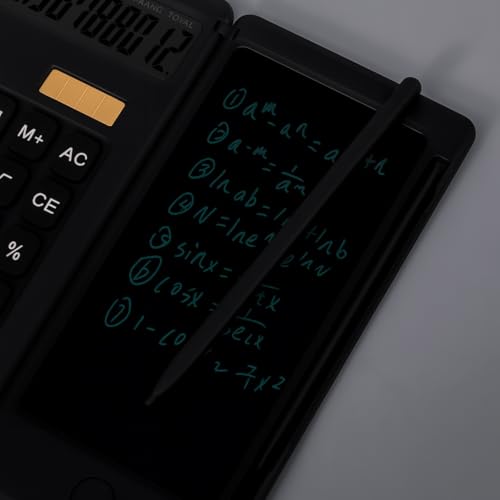 GNEY 2-in-1 Foldable Scientific Calculator with LCD Writing Tablet & Stylus 12-Digit Dual-Powered Solar & Battery Desktop Calculator for Office,Student,Home,and Exam Use – Ultra ThinPortable (Black) - Image 3