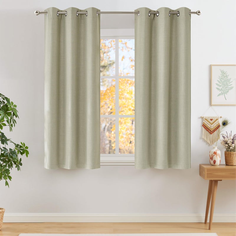NICETOWN Short Faux Linen Beige Blackout Curtains 63 inches Long for Kitchen - Privacy Panels for Living Room Bedroom, Modern Farmhouse Style Easy Care Grommet Top, 2 Panels, W42 by L63 - Image 1