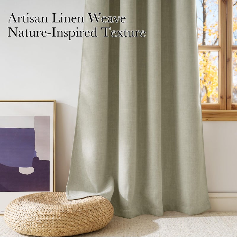 NICETOWN Short Faux Linen Beige Blackout Curtains 63 inches Long for Kitchen - Privacy Panels for Living Room Bedroom, Modern Farmhouse Style Easy Care Grommet Top, 2 Panels, W42 by L63 - Image 3