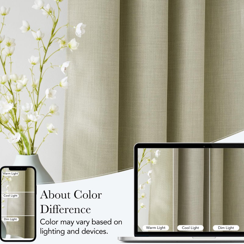 NICETOWN Short Faux Linen Beige Blackout Curtains 63 inches Long for Kitchen - Privacy Panels for Living Room Bedroom, Modern Farmhouse Style Easy Care Grommet Top, 2 Panels, W42 by L63 - Image 5