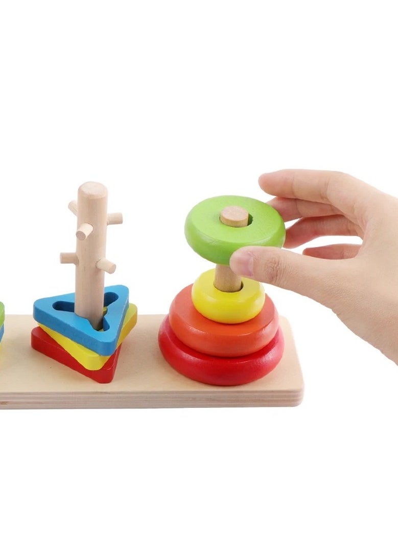 VIO Classic Wooden Stacking Rings Toy Shape and Color Recognition Sorting Puzzle for Toddlers Kids Educational Wooden Blocks  - Image 2