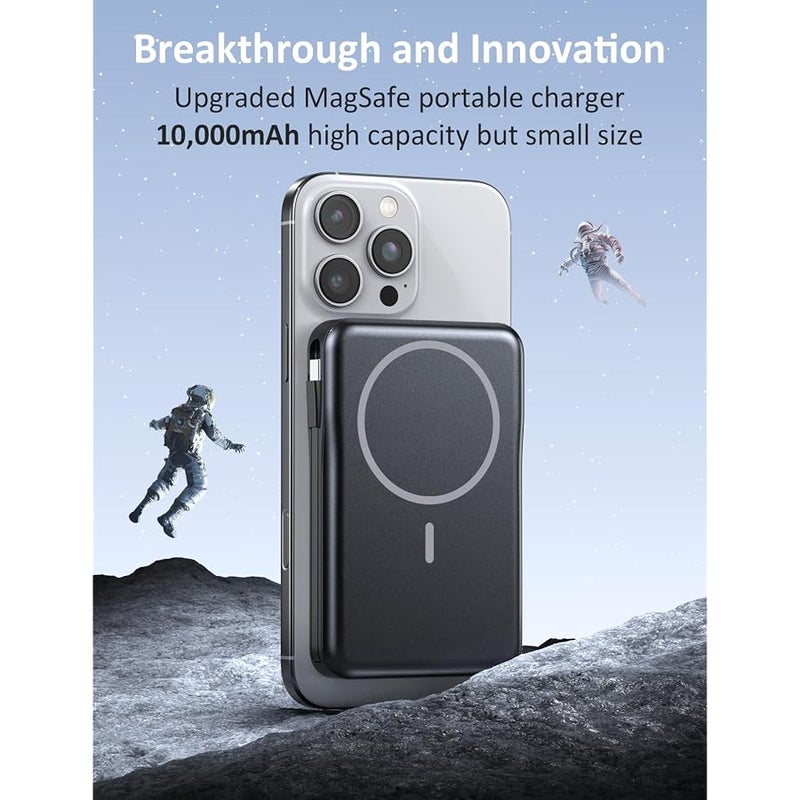 Aobbow Magnetic Portable Charger 10000mAh, 20W Power Bank with Built in Cable | 20W Fast Charging for Magsafe Battery Pack with LED Display, Travel Essential for iPhone 17/16/15/14/13/12 Pro/Pro Max-Black - Image 4