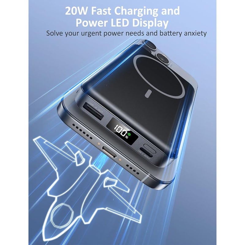Aobbow Magnetic Portable Charger 10000mAh, 20W Power Bank with Built in Cable | 20W Fast Charging for Magsafe Battery Pack with LED Display, Travel Essential for iPhone 17/16/15/14/13/12 Pro/Pro Max-Black - Image 5