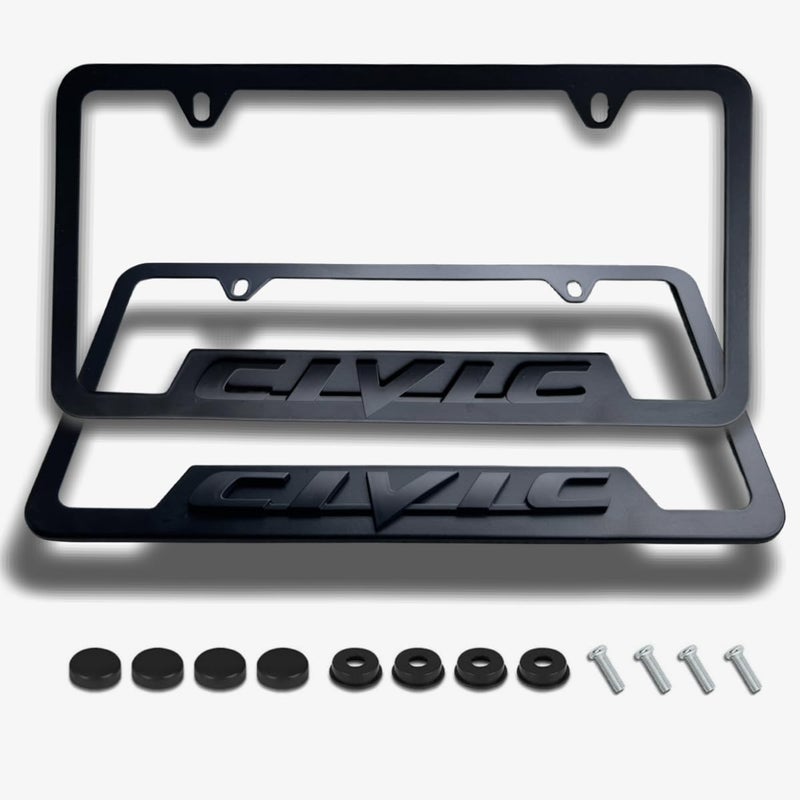 HUIANTS 2PCS License Plate for Civic Premium Car License Plate Bracket Holder, Premium Aluminum Alloy Weather Proof License Plate Covers with Screw Caps Cover Set Car Accessories - Image 1