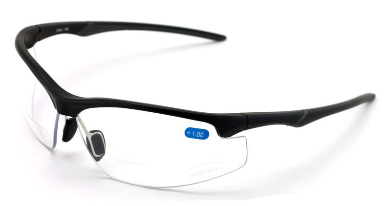 V.W.E. Bifocal High Performance Sport Protective Safety Glasses Bifocal - Clear Lens Reader Reading Glasses - Ansi Z87.1 Certified (Matte Black, 4.00) - Image 1