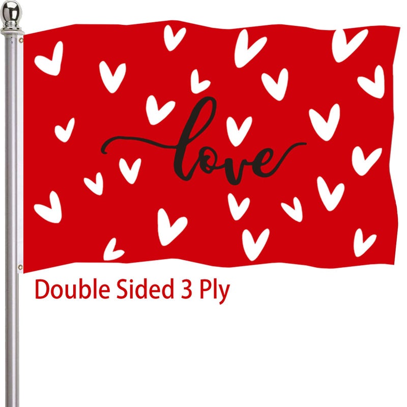 ducuh Valentines Day Flag 3x5 Outdoor Double Sided 3 Ply-Love Heart Valentines Day Flags-Vivid Color Clear Pattern Reinforcement Sewing Durable Polyester with 2 Brass Grommets - Image 1