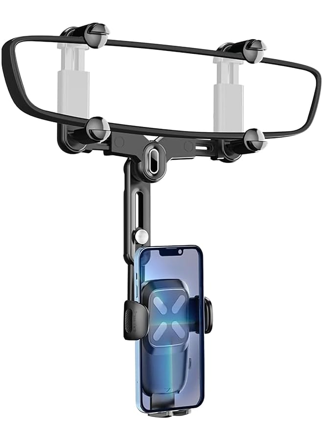 Excefore Rearview Mirror Phone Holder For Car, 360°Rotatable And Retractable Car Phone Holder Multifunctional Rear View Mirror Phone Holder, Four Corners Fixed Anti-Shake Design, For All Mobile Phones And Car - Image 1