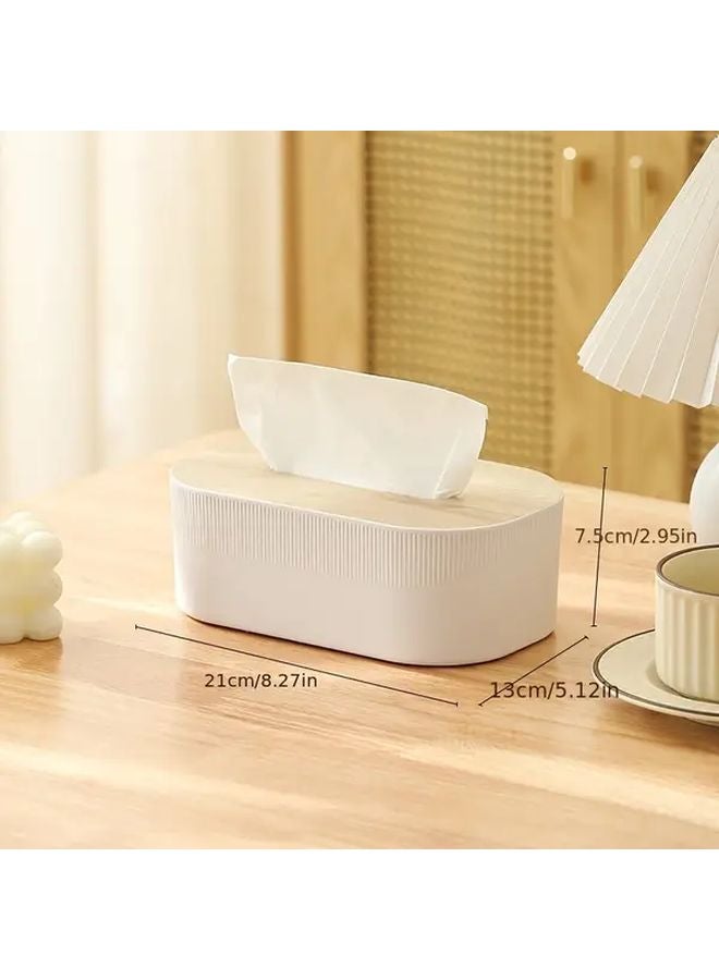 صندوق المناديل الأبيض الحديث بغطاء خشبي، منظِّم بلاستيكي مستطيل للمطبخ والحمام - Image 1