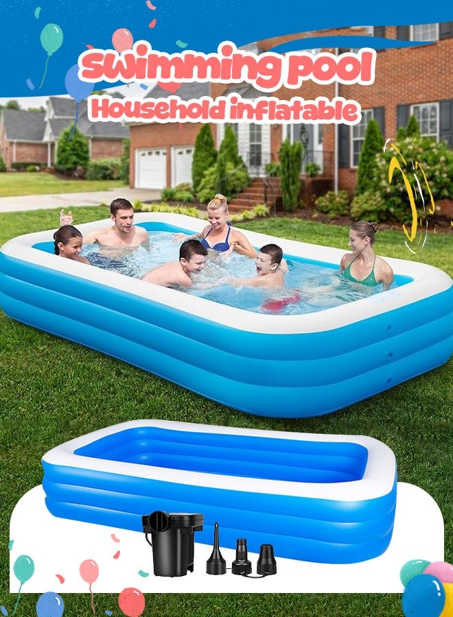 Generic Inflatable Swimming Pool 260x170x60cm - Blue & White Family Kids Pool with Triple Ring Design, Durable PVC Material, Flat Bottom for Stability, Portable for Outdoor/Garden Use - Image 1