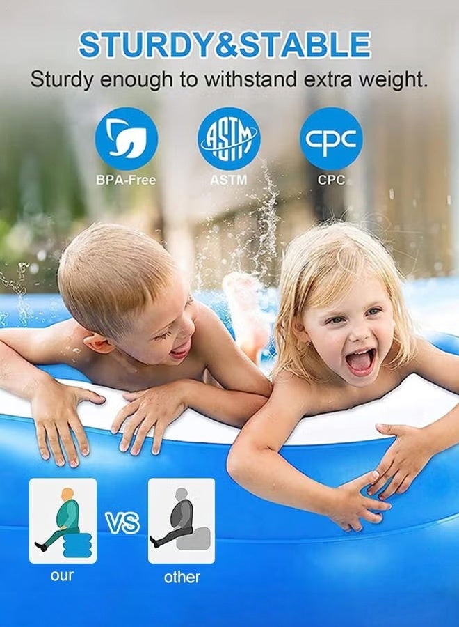 Generic Inflatable Swimming Pool 260x170x60cm - Blue & White Family Kids Pool with Triple Ring Design, Durable PVC Material, Flat Bottom for Stability, Portable for Outdoor/Garden Use - Image 4