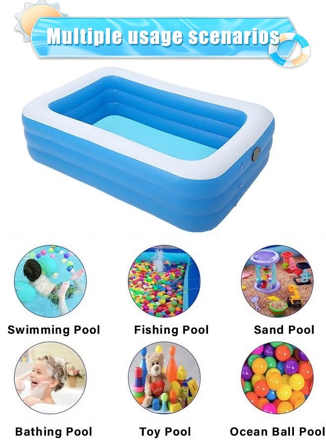 Generic Inflatable Swimming Pool 260x170x60cm - Blue & White Family Kids Pool with Triple Ring Design, Durable PVC Material, Flat Bottom for Stability, Portable for Outdoor/Garden Use - Image 5