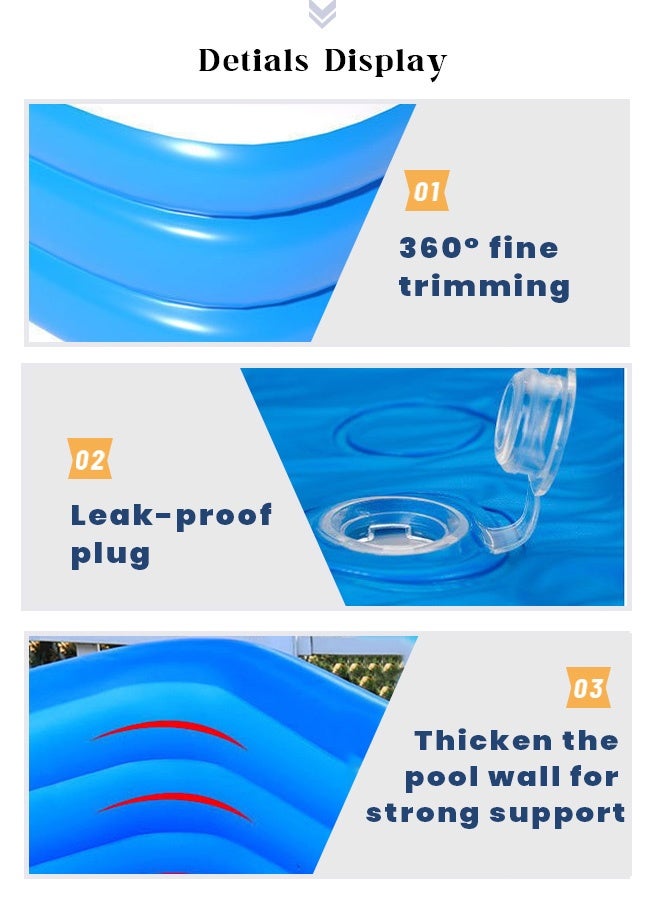 Generic Inflatable Swimming Pool 260x170x60cm - Blue & White Family Kids Pool with Triple Ring Design, Durable PVC Material, Flat Bottom for Stability, Portable for Outdoor/Garden Use - Image 3