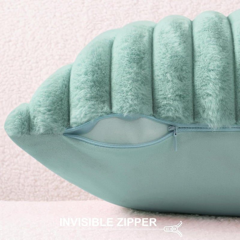 Pallene Faux Fur Plush Throw Pillow Covers 20x20 Set of 2, Luxury Soft Fluffy Striped Decorative Pillow Covers for Sofa, Couch, Living Room, Aqua - Image 3