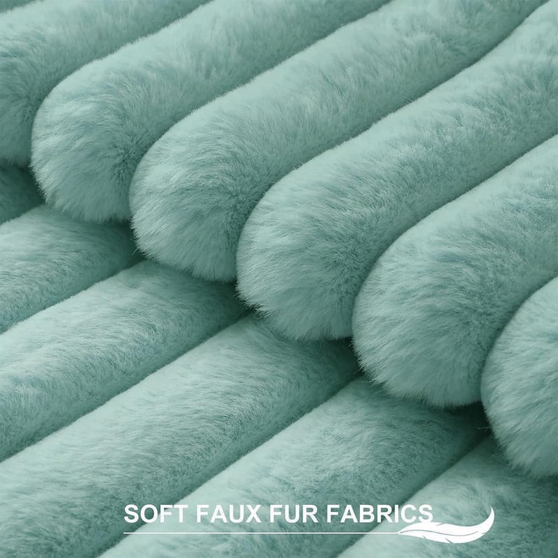 Pallene Faux Fur Plush Throw Pillow Covers 20x20 Set of 2, Luxury Soft Fluffy Striped Decorative Pillow Covers for Sofa, Couch, Living Room, Aqua - Image 2