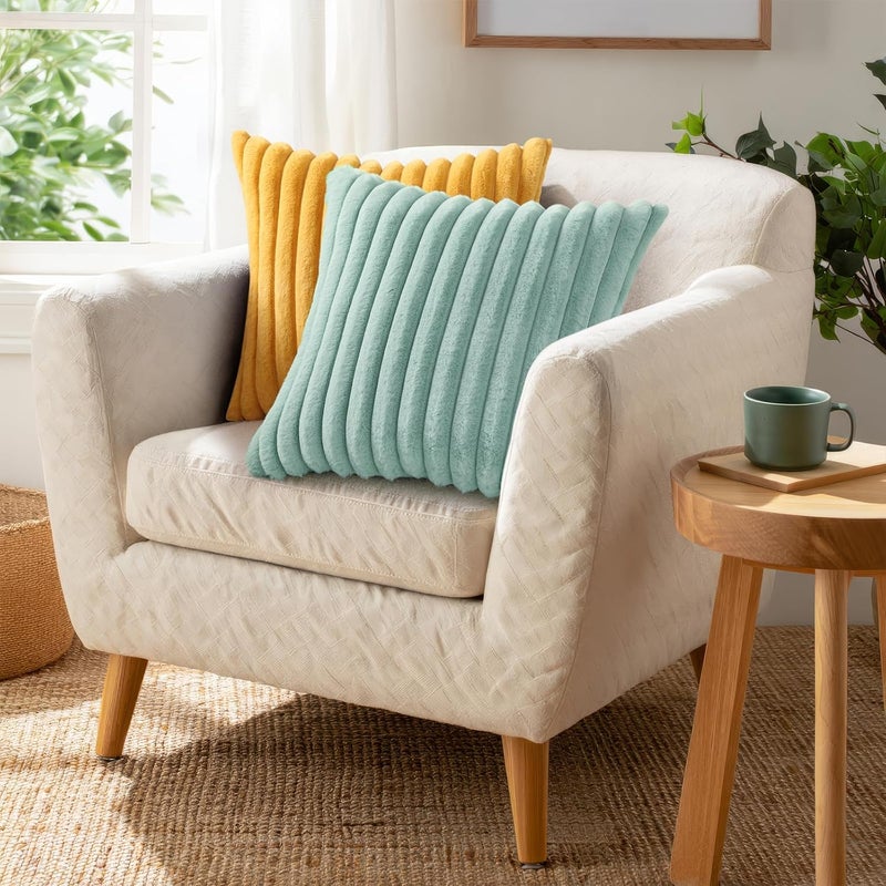 Pallene Faux Fur Plush Throw Pillow Covers 20x20 Set of 2, Luxury Soft Fluffy Striped Decorative Pillow Covers for Sofa, Couch, Living Room, Aqua - Image 4