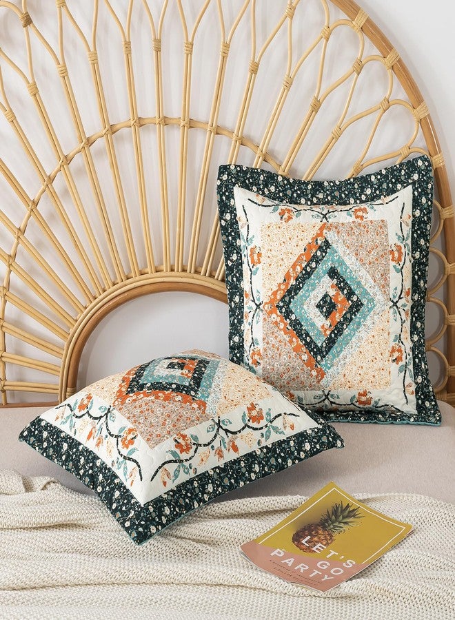 BEDIFANY 2 Pcs Floral Throw Pillow Covers with Cotton Filling, Decorative Neutral Accent Farmhouse Cushion Covers Pillowcase for Couch Sofa Bedroom Living Room Home Decor Outdoor,18×18 Inch - Image 1
