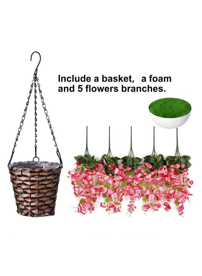 HyeFlora Artificial Fake Flowers Plants with Hanging Baskets for Outdoor, Faux Silk Hibiscus Flower in Pot Planter UV Resistant for Home Porch Outside Garden Yard Patio Decoration, White - Image 5
