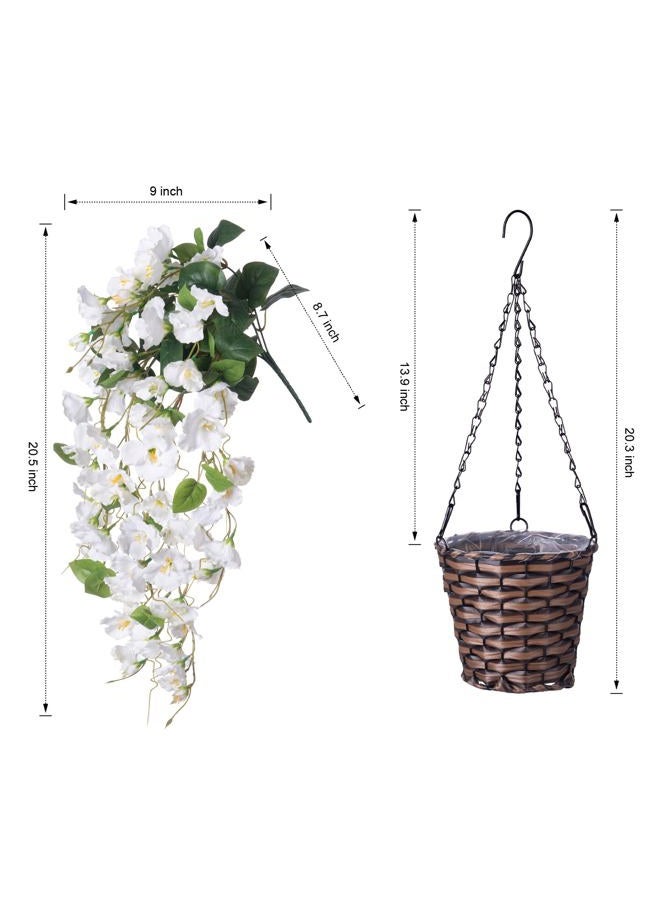 HyeFlora Artificial Fake Flowers Plants with Hanging Baskets for Outdoor, Faux Silk Hibiscus Flower in Pot Planter UV Resistant for Home Porch Outside Garden Yard Patio Decoration, White - Image 4