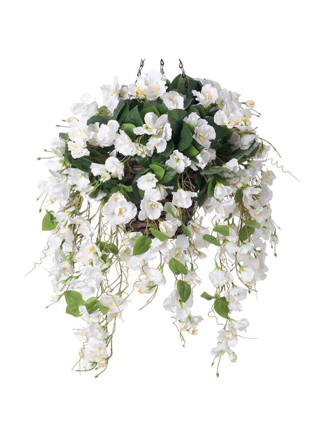 HyeFlora Artificial Fake Flowers Plants with Hanging Baskets for Outdoor, Faux Silk Hibiscus Flower in Pot Planter UV Resistant for Home Porch Outside Garden Yard Patio Decoration, White - Image 1
