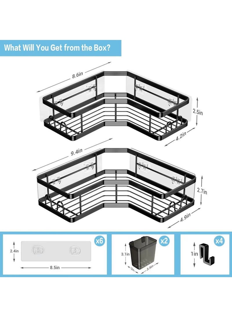 Beauenty Corner Shower Caddy, 2 Pack Adhesive Shower Corner Organizer Shelves, No Drilling Stainless Steel Shower Storage Rack with Hooks Toothpaste Holder for Bathroom, Dorm and Kitchen，white  - Image 2